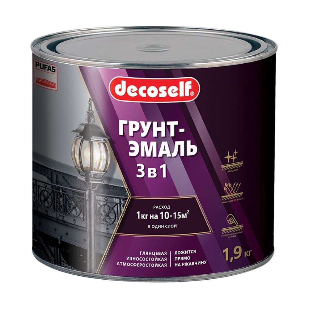 Грунт-эмаль 3 в 1 по ржавчине ПУФАС Decoself (1,9кг)